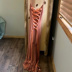 Orange lace prom dress